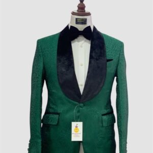 Green Black Floral Jacquard Tuxedo Suit