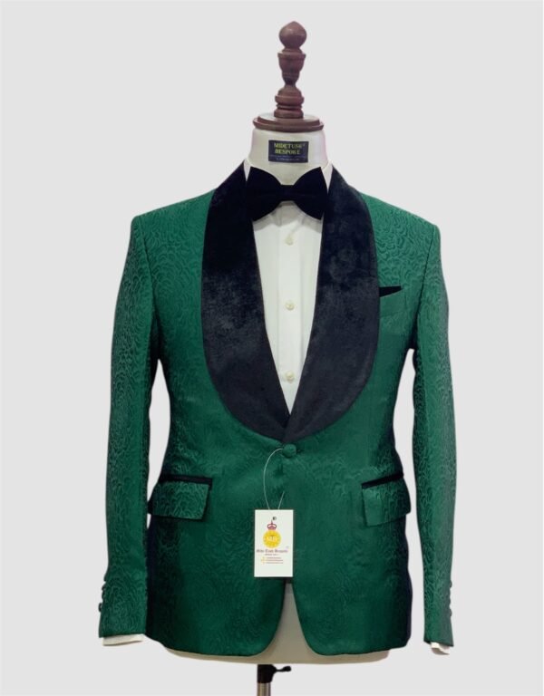 Green Black Floral Jacquard Tuxedo Suit