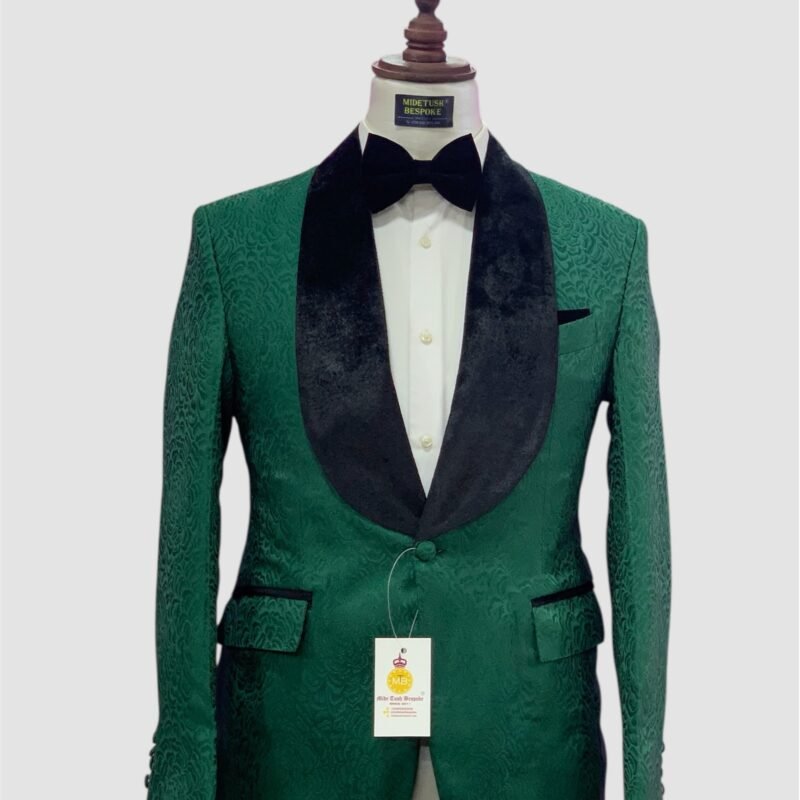 Green Black Floral Jacquard Tuxedo Suit