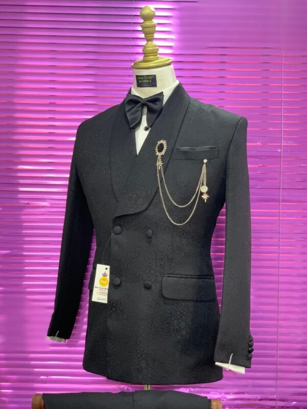 Black Paisley Jacquard Tuxedo Suit - Image 2