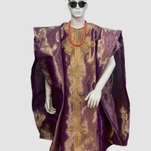 Muted Lilac Gold Embroidered Agbada