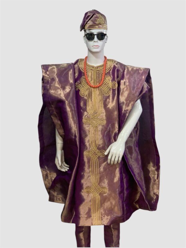 Muted Lilac Gold Embroidered Agbada