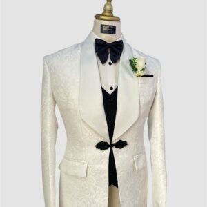 French Buttoned Ivory Jacquard Tuxedo Suit