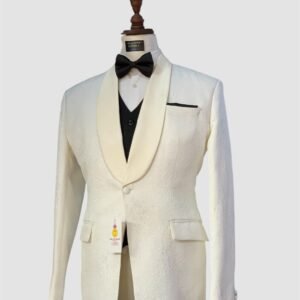 Ivory Floral Jacquard Tuxedo Suit