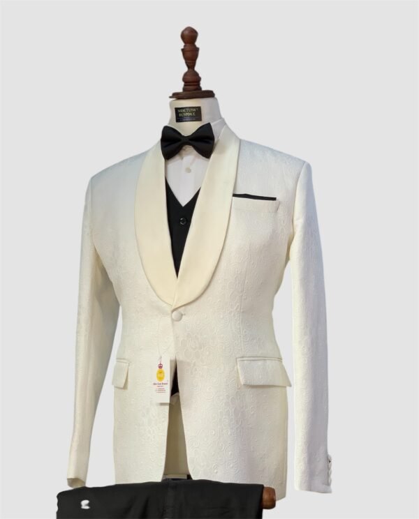 Ivory Floral Jacquard Tuxedo Suit