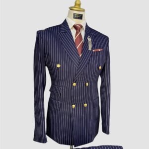 Navy Admiral Stripe Double Breasted Suit
