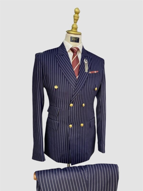 Navy Admiral Stripe Double Breasted Suit