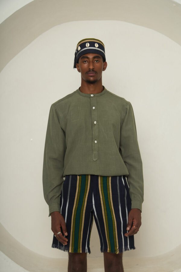 Olive Minimalist Popover Shirt - Image 2