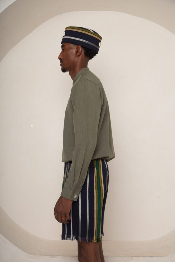 Olive Minimalist Popover Shirt - Image 3