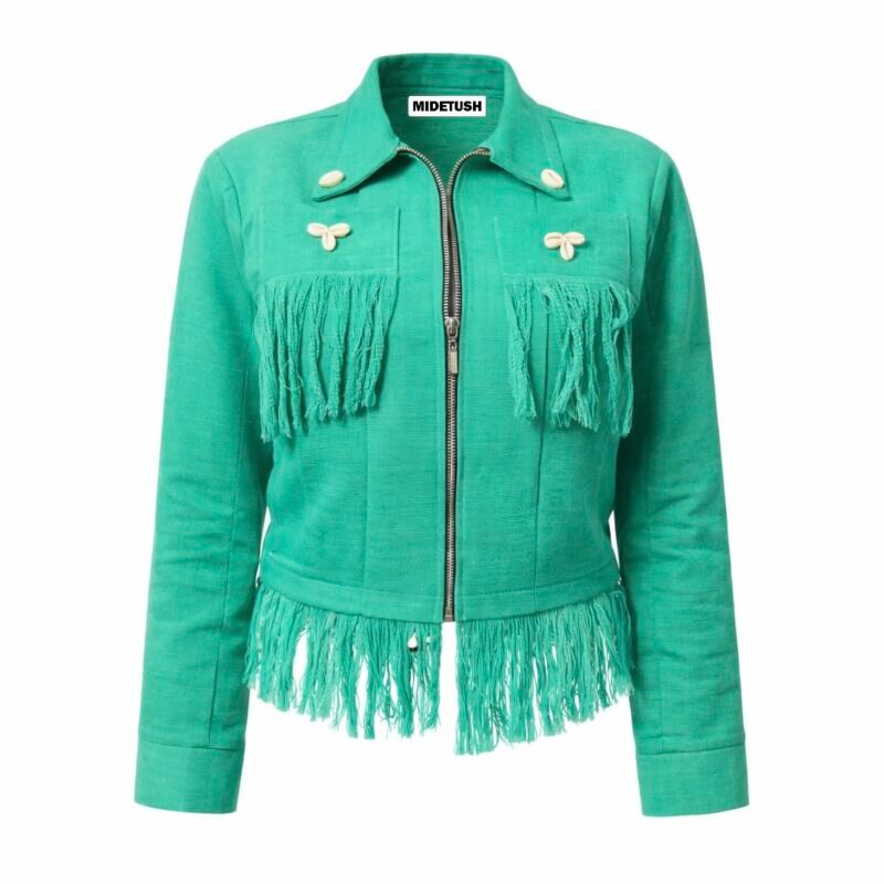 Torquoise Fringe Cowrie Jacket